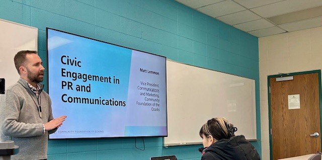 It was a pleasure to welcome my friend, 2002 <a href="/DruryUniversity/">Drury University</a> alum <a href="/itsalemmon/">Matt Lemmon</a>, VP of Comm/Marketing at <a href="/CFOzarks/">Community Foundation of the Ozarks</a> to my  Communication and Civic Engagement class today.  He's the perfect example of a good person doing good things for/in a good community.