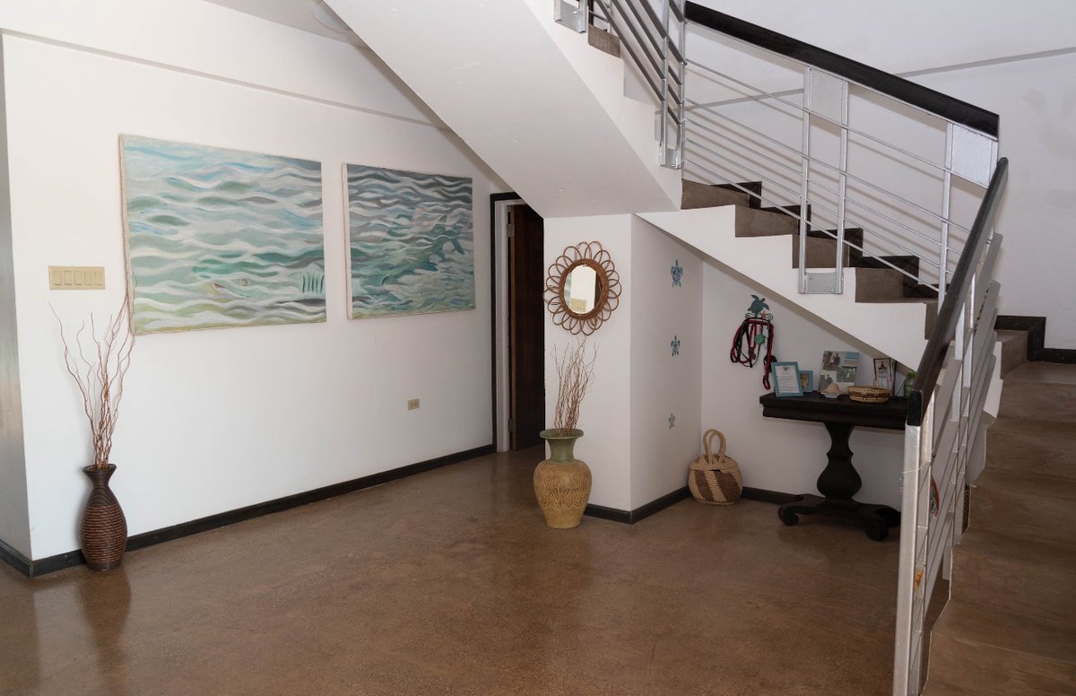TurtlesNestJa's tweet photo. My favourite piece of art in the villa. Our shark in two canvases. Painted by an artist who spent time in Treasure Beach, but happily didn’t see an actual shark while he was here! https://t.co/0yYm20BjFF