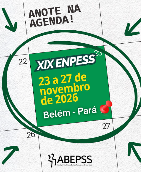 ss_critico's tweet photo. Preparem-se! O XIX ENPESS já tem data e local! 🤩

Anote na agenda! O principal encontro acadêmico-científico da área de Serviço Social do Brasil com reconhecida relevância nacional e internacional será realizado em Belém-Pará, de 23 a 27 de novembro de 2026! https://t.co/erIUDrVdF6