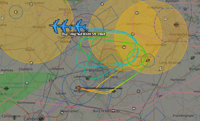Andyyyyrrrr's tweet photo. 17:52 LAGER 60 flt x3 USAF KC-135/R Stratotanker's
Airborne from RAF Mildenhall to conduct AAR with #E4B 74-0787 (potentially c/s #BRUNT26?) 
Cleared to go through the Westcott - Swindon Corridors. Working Swanwick 259.600
#LAGR60 Tails : 59-1470, 60-0324, 59-1464 https://t.co/wUgrCdF8Jv