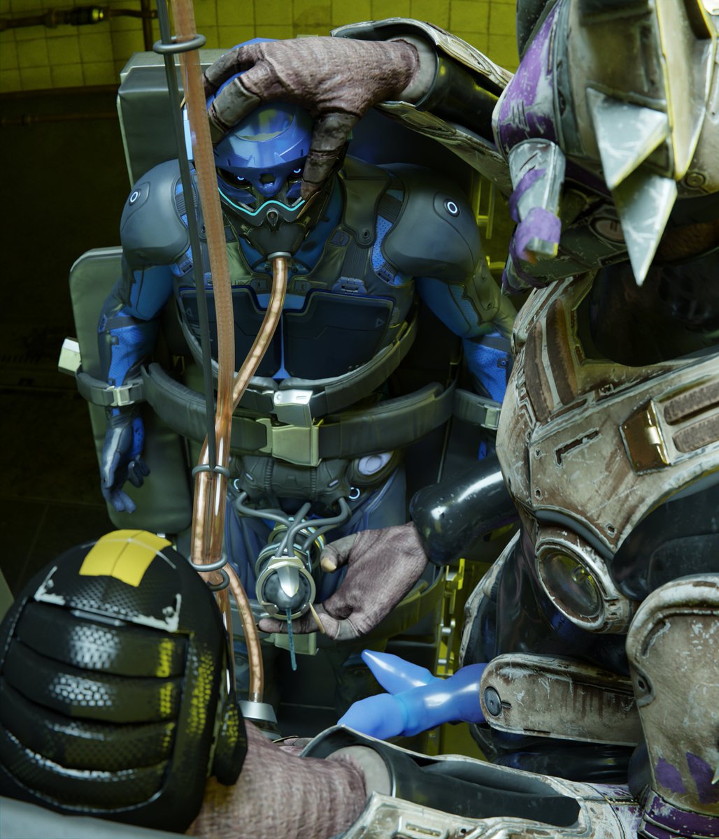 "lets your friend make some juice for our party, you will first who try  it. Oh, your hand is busy? no problem, i prepared for your this mask.  And yeah, you will still edging... So, how your  friend is taste?" #eliksni #exo #destiny #rubber #nsfw #robophilia #bondage #milking