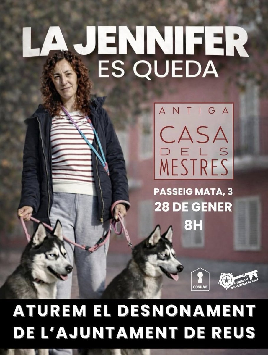 🔴 ATUREM EL DESNONAMENT DE LA JENNIFER! Després de 9 anys vivint en un pis públic on ha patit violència masclista, l'Ajuntament de Reus vol fer-la fora de casa.

No és un cas aïllat: és violència institucional! Signa el manifest del <a href="/SHabitatgeReus/">Sindicat d'Habitatge de Reus</a> i vine dimecres 28 a les 8h!✊🏾