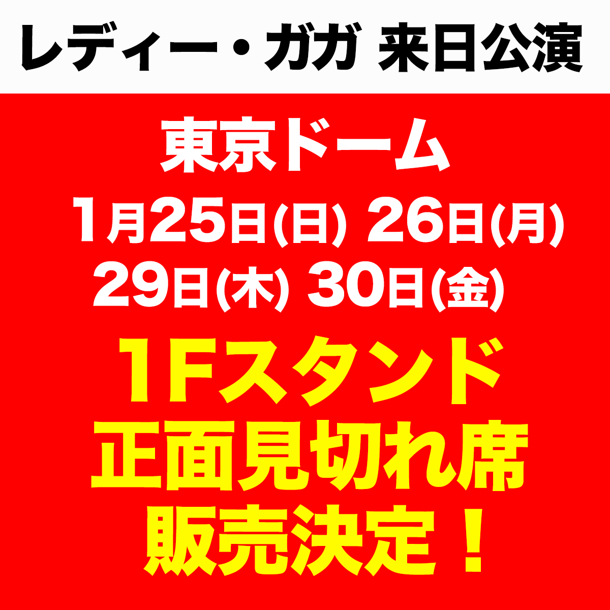 レディガガチケット１月２９日S席一階席2枚 レディー・ガガ チケット S席アリーナ連番2枚 THE CHROMATICA BALL