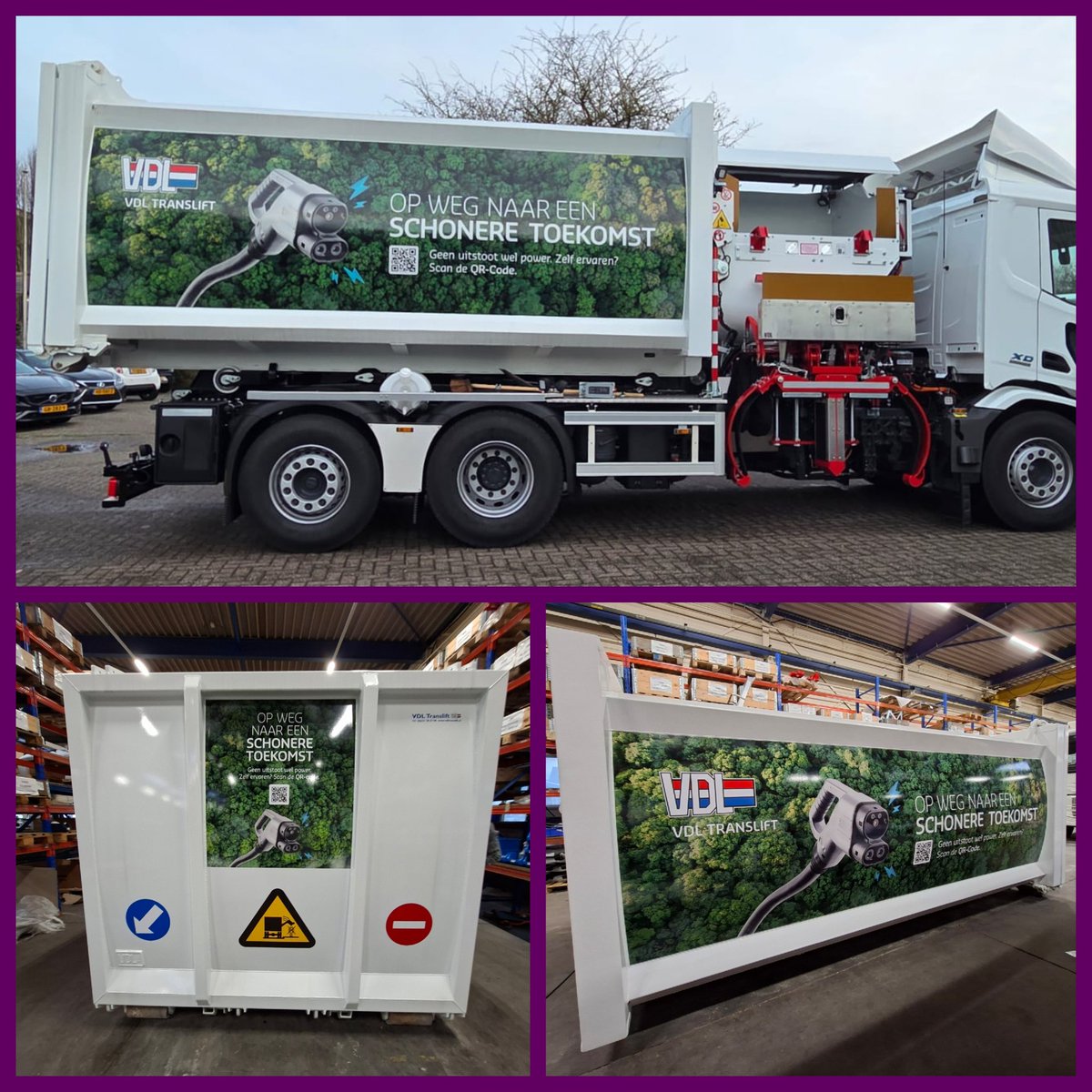 Rolcontainer van VDL TRANSLIFT van reclame voorzien..