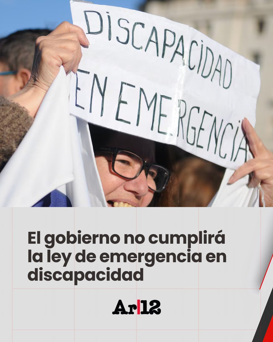 argentina12ok's tweet image. EL GOBIERNO ADMITE QUE NO CUMPLIRÁ LA LEY DE EMERGENCIA EN DISCAPACIDAD

Tras el fallo del juez federal Adrián González Charvay, que ordena al Poder Ejecutivo cumplir en un plazo de dos semanas con la Ley de Emergencia en Discapacidad, en Casa Rosada aseguran que no lo harán…
