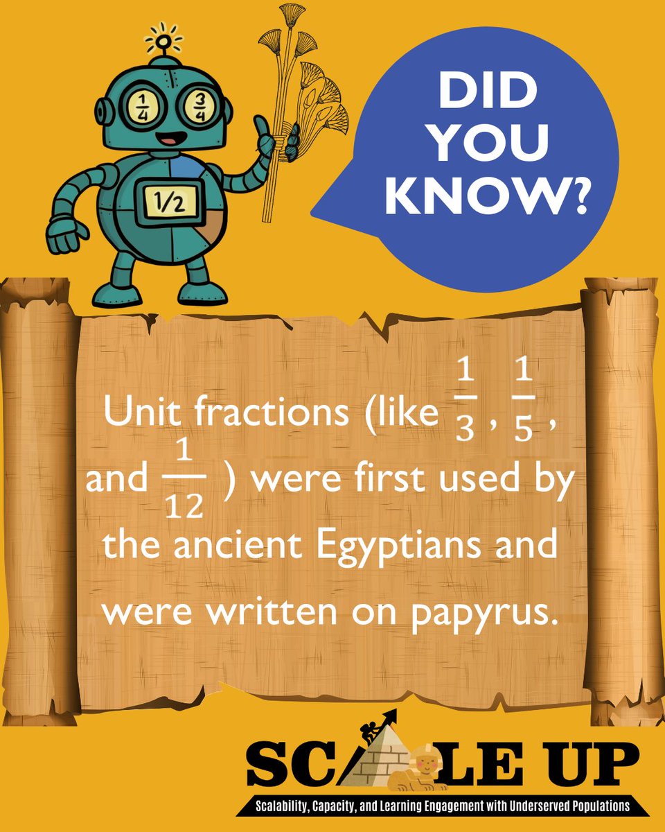 SCALEUP_FFO's tweet photo. Did you know?

Unit fractions (like one-third, one-fifth, one-twelfth) were first used by the ancient Egyptians and were written on papyrus. https://t.co/MxKJ1yFdp0