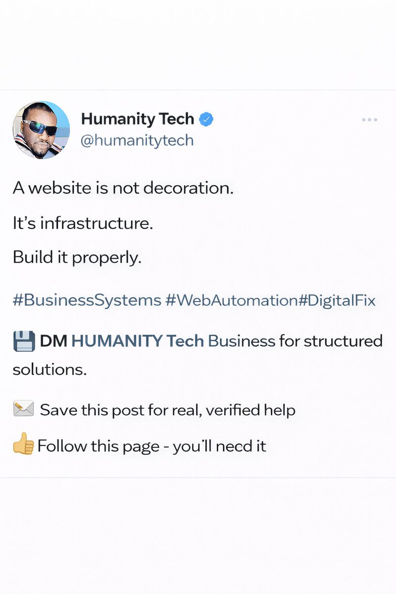 AmigoDeDon's tweet image. A website is not decoration. It’s infrastructure. Build it properly. #BusinessSystems #WebAutomation #DigitalFix