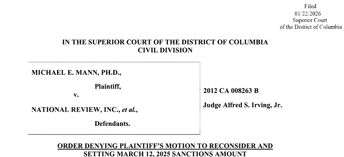 Mann – just sanctioned by court for knowingly providing false evidence to a jury about the key issue in his own lawsuit – claims imaginary 2024 global temperature is consistent with black box climate models.🤔

Sanctioned: 

New 'study'🙄: 