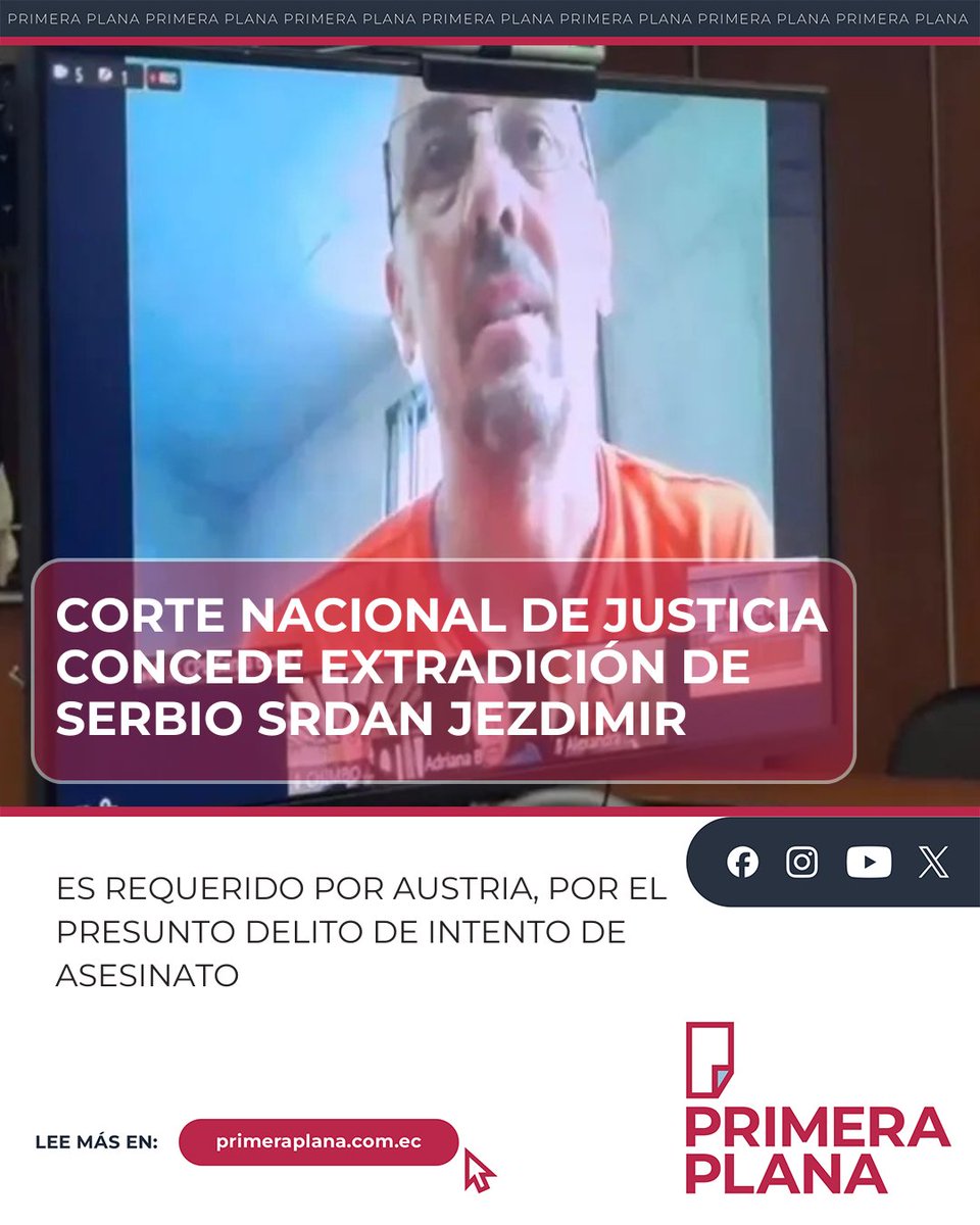 🔴El presidente (e) de la Corte Nacional de Justicia (CNJ), Marco Rodríguez Ruiz, dispuso este jueves la extradición del #serbio Srdan Jezdimir, requerido por #Austria por intento de asesinato.

🔴El magistrado aclaró que la entrega se hará efectiva una vez que el requerido haya