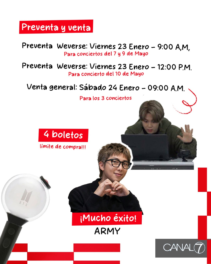 ¡Listos para la preventa! ✨

Mañana arranca la preventa para los conciertos de BTS en nuestro país y la euforia es real 🫰🏼Si todavía tienes algunas dudas, aquí te dejamos más info 👇🏼 ¡Mucho éxito, Army!