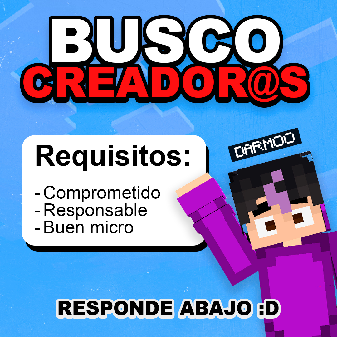 🔴Busco CREADORES y CREADORAS de contenido que estén interesad@s en participar voluntariamente en videos de Minecraft. si gustas participar, Formulario Abajo.

 Agradecería ❤️ + 🔁 para difundir porfa.