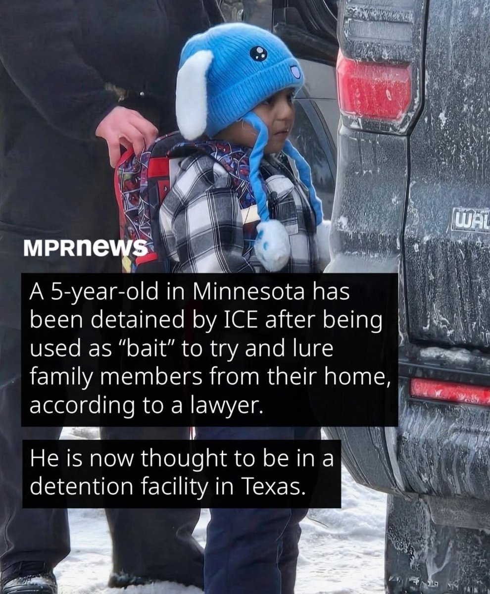 LindaBRosenthal's tweet image. EVIL. 

ICE used a 5-yr-old child to bait his family out of their home. This baby is now somewhere in a TX detention center. 

ICE needs to GTFO of #MN + every other state it’s terrorizing. Keep speaking up, marching, organizing + fighting for the soul of our nation.
