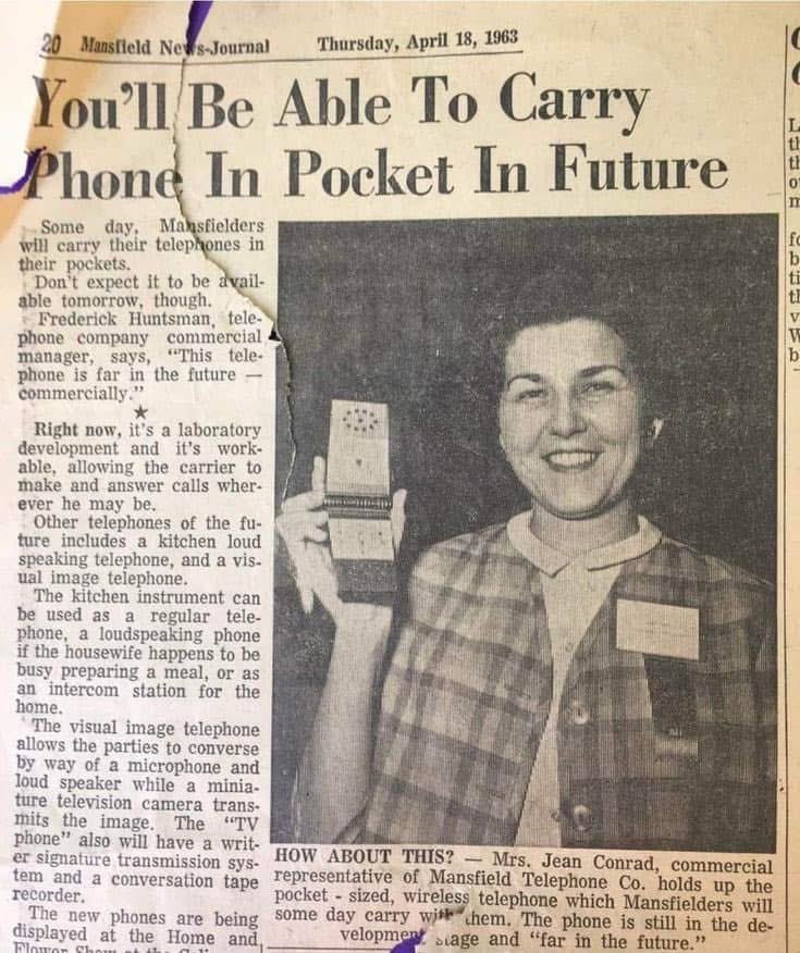 Headline in 1963: You’ll be able to carry phone in pocket in future.