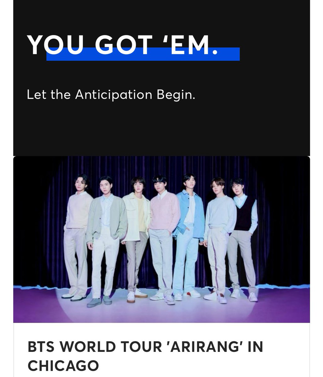 KnowsChar's tweet photo. I got my BTS tickets! So I waited in the queue a half an hour in advance just to have 13k in front of me. I still managed to get section 100 seats. They only had the worse floor seats left so I decided to go 100. But there were still so many seats. Wishing everyone luck! https://t.co/E4CBtQKnOJ