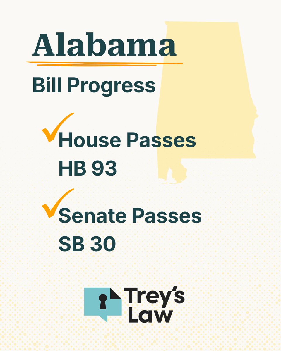 treys_law's tweet photo. One step closer 👟

#TreysLaw bills Senate Bill 30 and House Bill 93, authored by Alabama’s Sen. Matt Woods and Rep. David Faulkner (@RepFaulkner), have both been passed by their originating chambers with zero no votes!

#SB30 was passed by the Alabama Senate yesterday with a vote of 29-0, and #HB93 was passed by the Alabama House of Representatives today with a vote of 98-0. The bills will now cross chambers.

Thank you Sen. Woods and Rep. Faulkner for your continued leadership and commitment to ending silence, exposing abusers, and protecting children and survivors’ voices—it will save lives. 

#ALpolitics