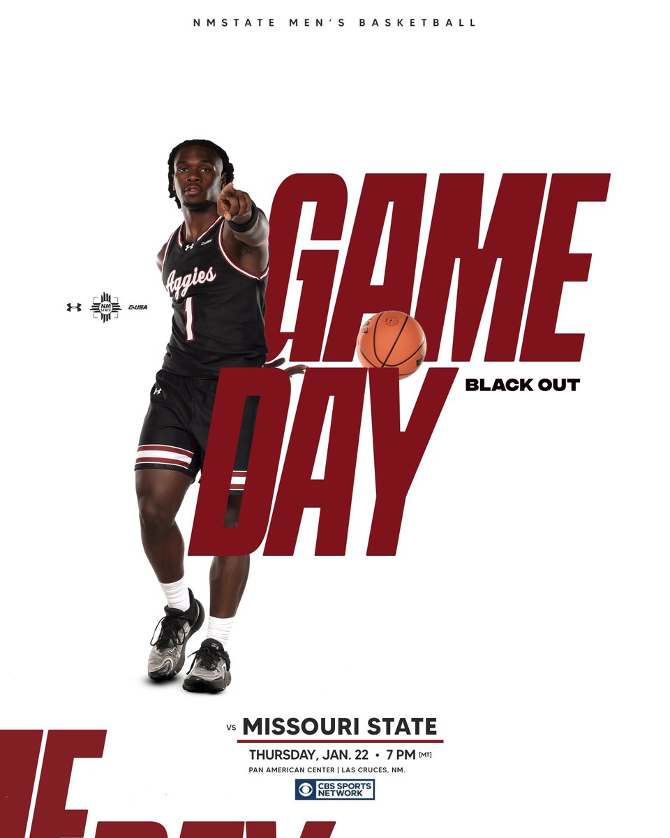 NMStateMBB's tweet photo. Back in the PAN AM‼️

🆚 Missouri State
🕐 7:00 p.m. MT 
📍 Pan American Center
📺 @cbssports 
🎙️ KXPZ 99.5 FM
📈 https://t.co/eyfCsNSaYv

#AggieUp https://t.co/oF5LTA6JVo