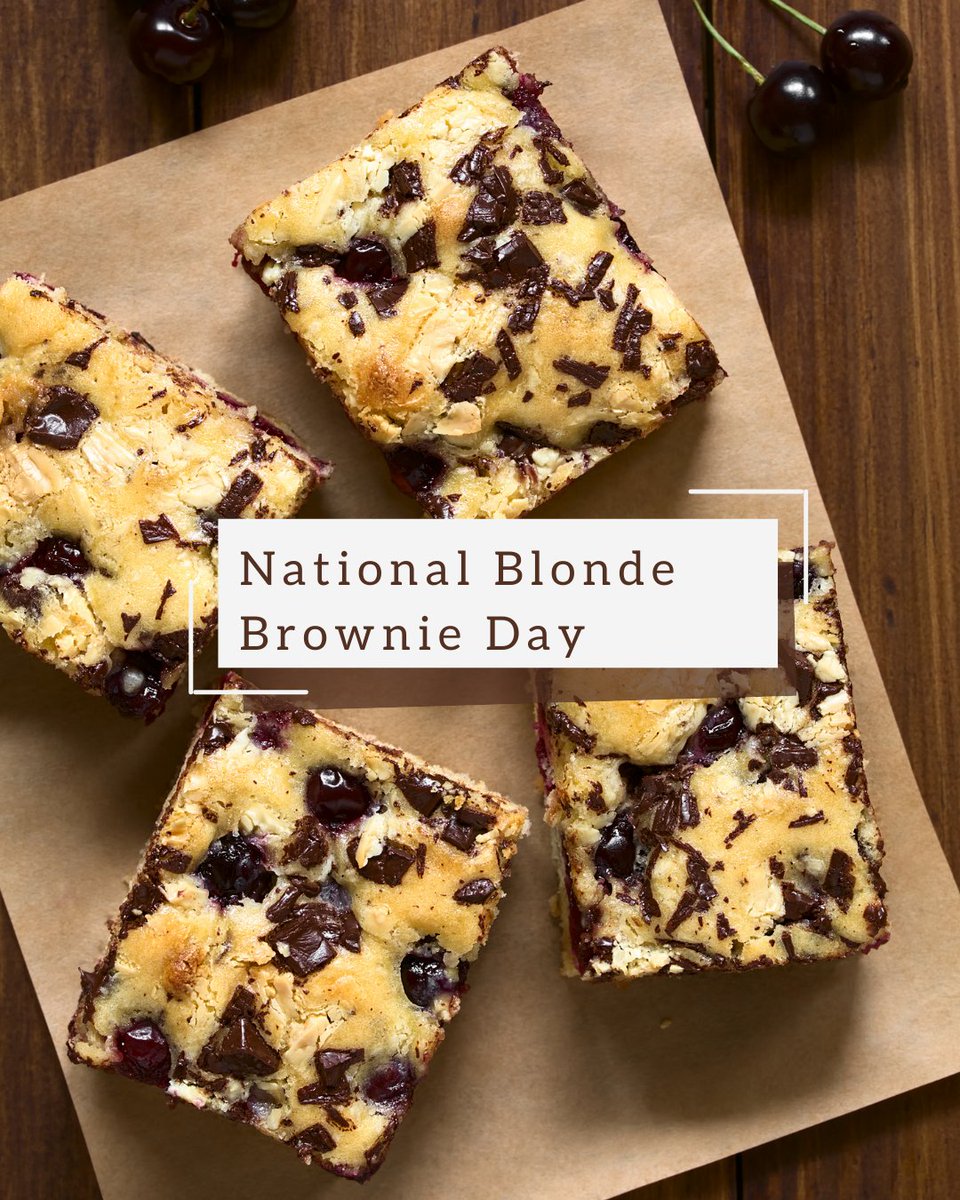 Happy National Blonde Brownie Day! 🍪✨ These golden, buttery treats are the perfect mix of rich flavor and chewy goodness—no chocolate required! How do you like your blonde brownies? 🍯💛 

#NationalBlondeBrownieDay #ButteryGoodness #BakingJoy