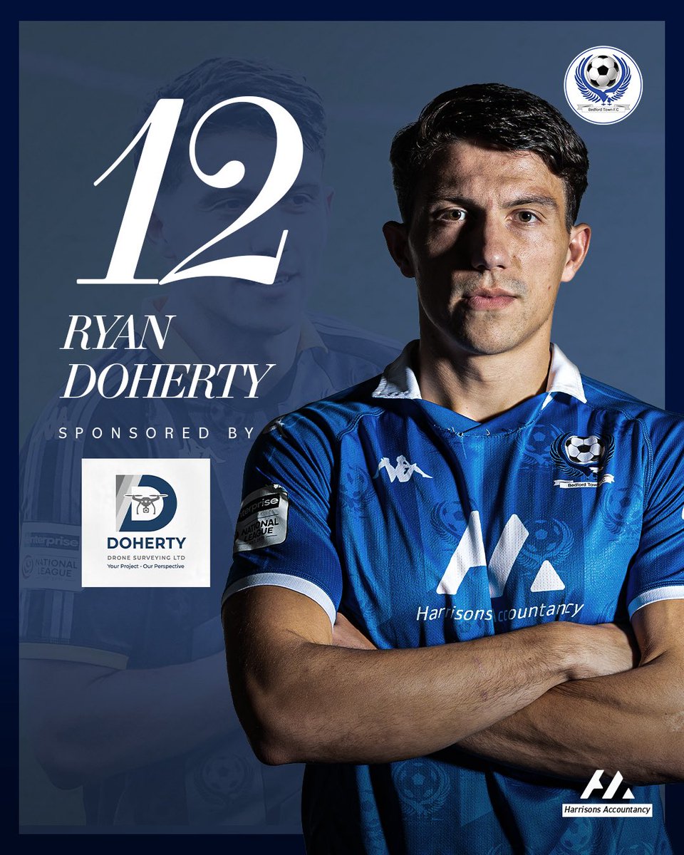 BedfordTown's tweet photo. We’re delighted to confirm that Ryan Doherty is proudly sponsored by Doherty Drone Surveying Ltd for the remainder of the 2025/26 season 🤝

A big thank you to Doherty Drone Surveying Ltd for their continued support of Ryan and the club. Your backing plays a vital role both on and off the pitch, and we’re grateful to have you on board for the remainder of the season 💙

#COYE // #WeAreBedford