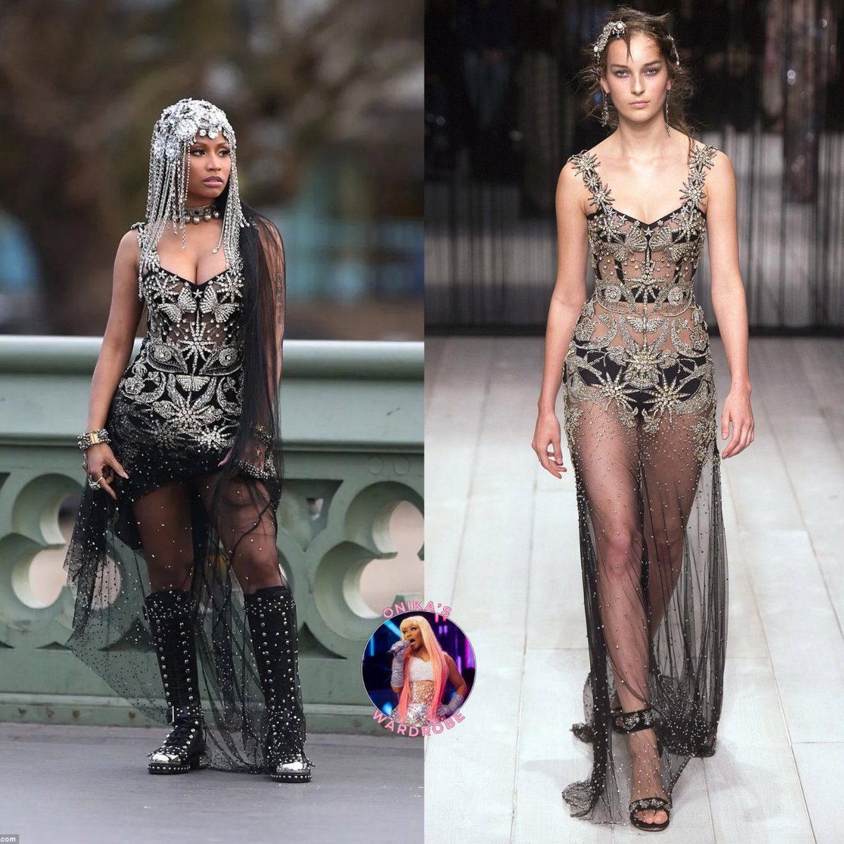 onikaswardrobe's tweet photo. No Frauds Music Video:
Nicki Minaj wearing a Demode Diamond Head Piece, an Alexander McQueen Fall 2016 Embellished gown and $2,695 Hobnail Boots, also by the designer
#NICKIMINAJ #barbie #barbz #nofrauds #style #fashion #alexandermcqueen #demode #trending #nm6 https://t.co/qbPZiVGsXL