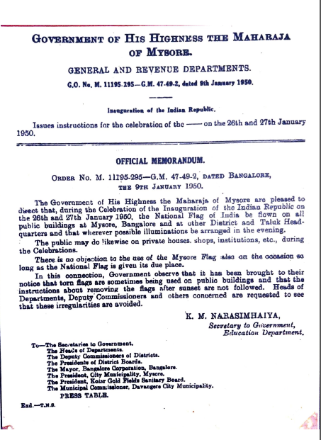 state_archives's tweet photo. ಮೈಸೂರು ಸರ್ಕಾರದ ವತಿಯಿಂದ ಭಾರತದ ಗಣರಾಜ್ಯೋತ್ಸವದ ಉದ್ಘಾಟನೆ ಬಗ್ಗೆ ಹೊರಡಿಸಿದ ಆದೇಶ -1950
#Karnataka #Archives #State #Mysore #Mysuru #KarnatakaStateArchives @state_archives
ಹೆಚ್ಚಿನ ಮಾಹಿತಿಗಾಗಿ ಪತ್ರಾಗಾರ ಇಲಾಖೆಗೆ ಭೇಟಿ ನೀಡುವುದು.
ಚಾರಿತ್ರಿಕ ದಾಖಲೆ ಶಾಖೆ ವಿಧಾನಸೌಧ, ಬೆಂಗಳೂರು. https://t.co/oKPJP4QxsI