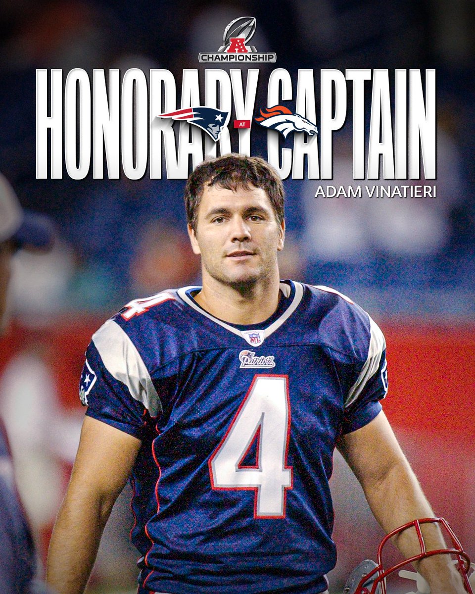 Patriots's tweet image. The greatest kicker of all time is our honorary captain for the AFC Championship Game 🐐

@adamvinatieri | @NFL
