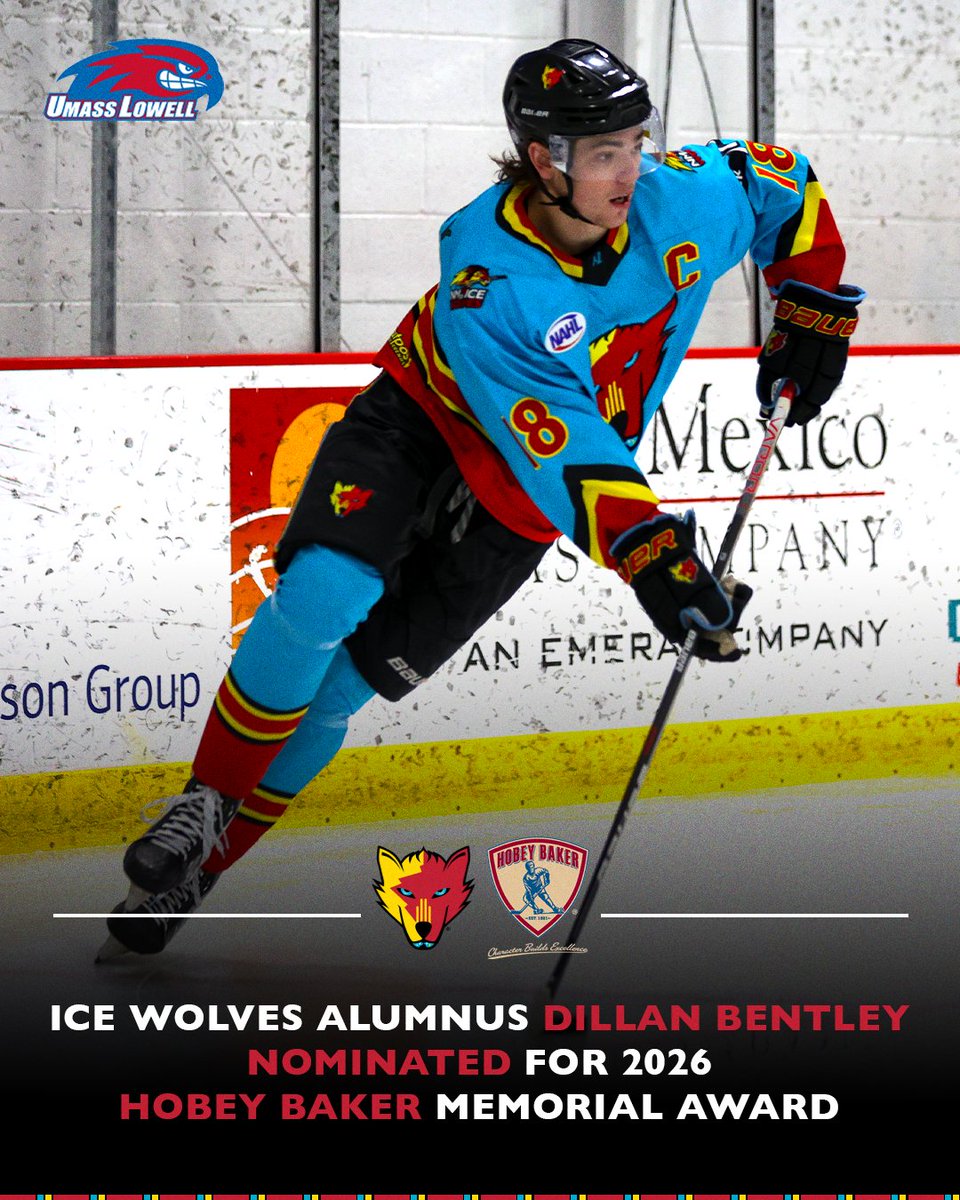 NMIceWolves's tweet image. Congratulations to Ice Wolves alumnus, Dillan Bentley (2020-22), on being nominated for the 2026 Hobey Baker Memorial Award! Anyone can submit a vote once per day by texting 26040 to 844-623-9688 📲