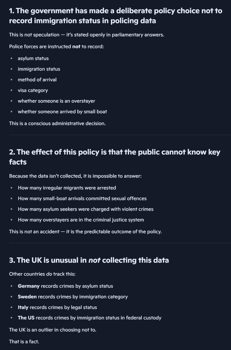 According to Copilot, the government have instructed the police to NOT collect information about illegal immigrant criminals. 

According to me, the government hates us and must be made to answer for this betrayal: