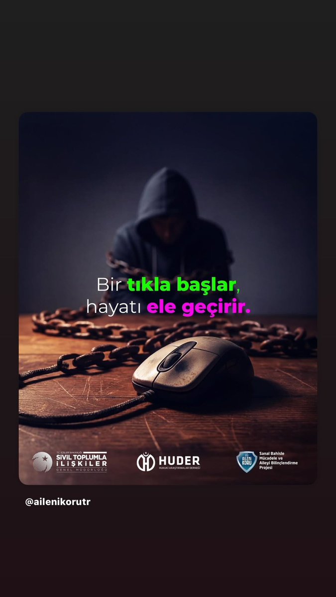 “ AİLENİ KORU- Sanal Bahisle Mücadele Ve Ailenin Bilinçlendirlemsi Projesi” 
<a href="/huder_gen_mrkz/">HUDER</a>  <a href="/icisleriSTi/">Sivil Toplumla İlişkiler Genel Müdürlüğü</a>