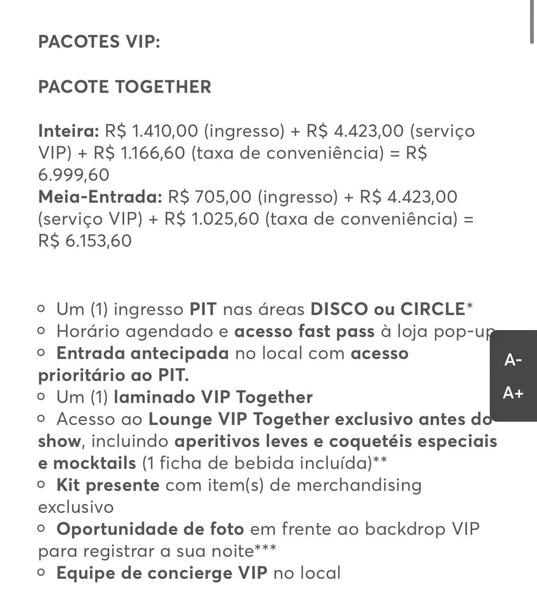 sorriarmy's tweet image. VIP do Bad Bunny e do Harry Styles com preços absurdos e sabe o que é pior?

Os benefícios não mudam e nem parecem serem ligados aos artistas. 

Está parecendo que todo show que a ticketmaster trazer para o brasil, vão lançar esse tipo de “VIP”: cobrar uma fortuna por coquetel e…