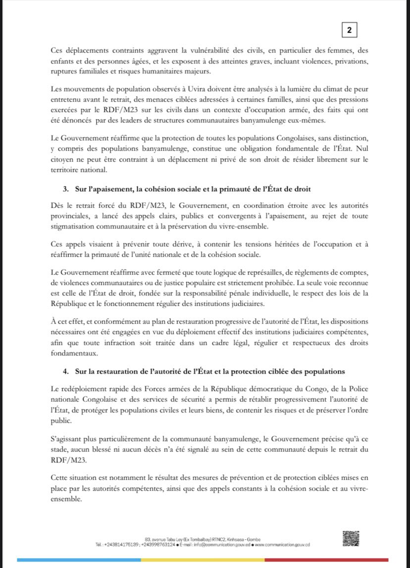 PascalL5990's tweet image. Le gouvernement congolais a contesté jeudi le récent communiqué de Human Rights Watch (HRW), une ONG des droits humains basée à New York, sur la situation sécuritaire à Uvira, dans la province du Sud-Kivu située dans l’est de la République démocratique du Congo.