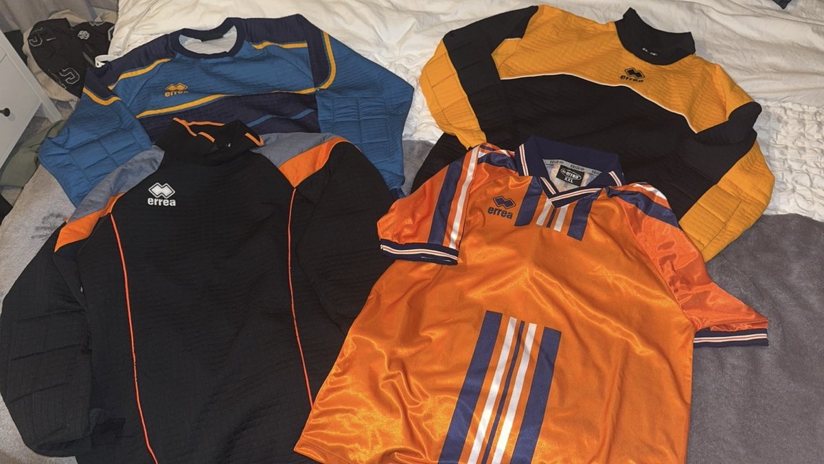 Some random <a href="/ErreaOfficial/">Erreà Sport</a> 90s templates. 
2 on left XL GK shirts
2 on right XXL. 1 GK shirt and the other is a football shirt
£20 for the 4