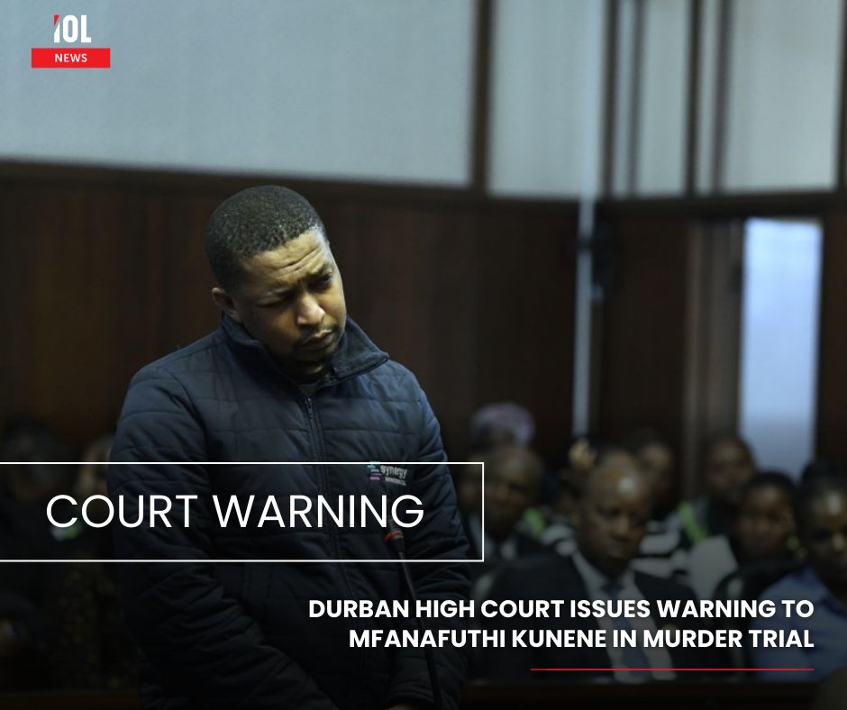 IOL's tweet photo. The Durban High Court warned murder accused Mfanafuthi Kunene that he may be forced to represent himself if his lawyers keep withdrawing.
#DurbanHighCourt #MfanafuthiKunene #AyabongaMjilo #MurderTrial #iNanda #Umhlanga
Read on: https://t.co/L5V2TFr5BM https://t.co/0kXVNrxvrl