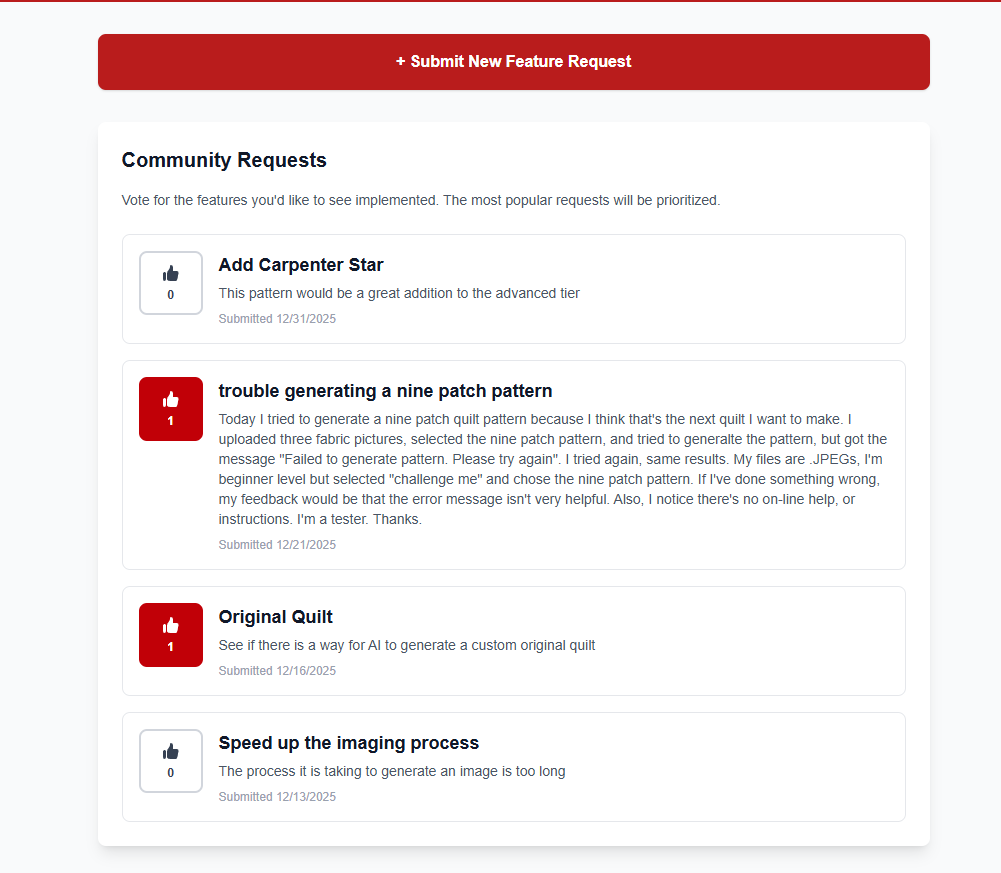 quiltplannerpro's tweet photo. 🪡 New feature just dropped in https://t.co/zE9wWxwAeS

We now have a Community Feature Requests board — where quilters decide what we build next.
We say by quilters, for quilters - mean you set the direction.
Vote. Suggest. Shape the roadmap. 🧵✨

#QuiltPlannerPro #QuiltDesign https://t.co/yntR7bRl2d