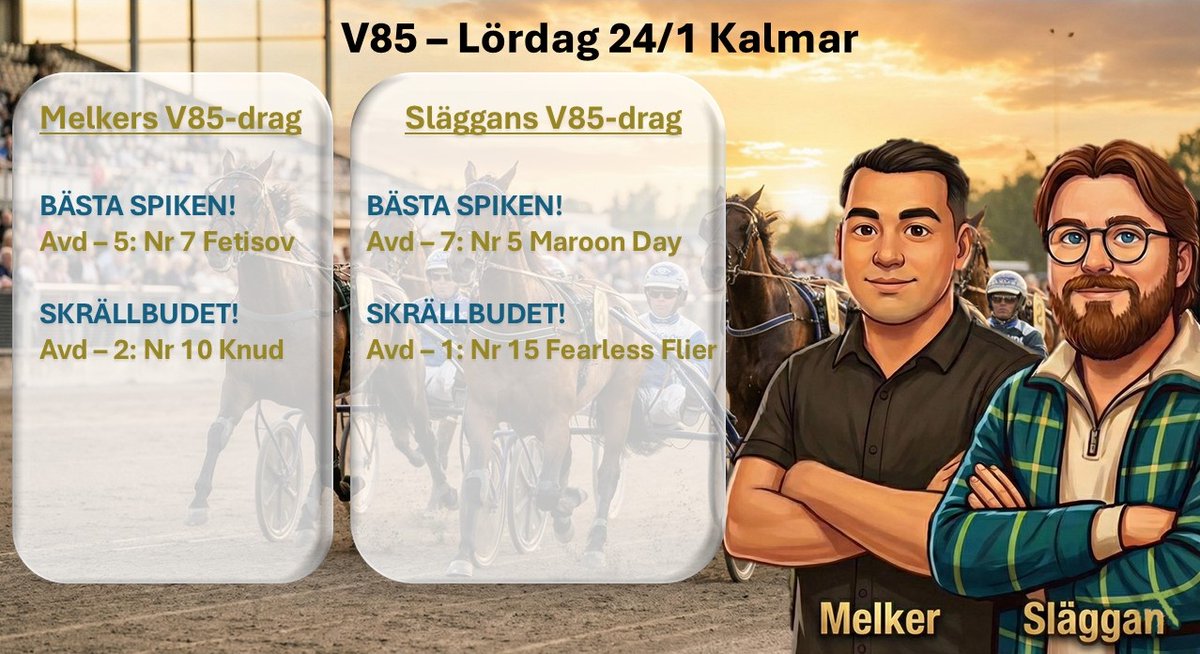 Oddsdrops's tweet photo. ⭐️ V85 i Kalmar på lördag! 🐴⭐️

Andelar finns till Lilla Systemet och Stora Systemet via https://t.co/WhXC3A336T ! 👊

#trav #v85 #oddsdrops #betting #andelssystem #travsport https://t.co/OL2NLIW4SE