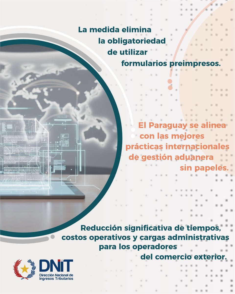 La DNIT consolida el Despacho Aduanero Digital. Desde el 1 de enero, la Declaración Aduanera Digital es una realidad para importaciones y exportaciones.

✅ Menos papel.
✅ Más eficiencia.
✅ Menores costos.