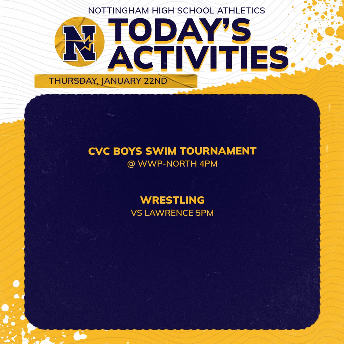 StarAthleticsAD's tweet image. Below is today's schedule of Nottingham HS athletic events. You can watch the wrestling match live using this link:  fan.hudl.com/usa/nj/hamilto…
@HTSD_Nottingham @NottinghamNABC
@NottinghamHSAD @WeAreHTSD