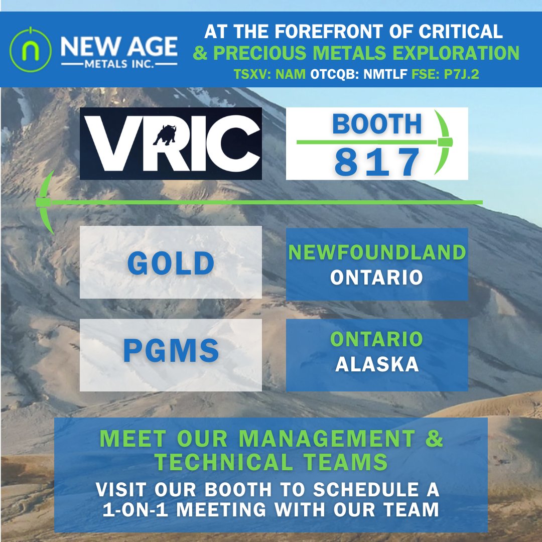 NewAgeMetals's tweet photo. We will be at VRIC booth 817. We will be holding a Corporate luncheon Sun Jan 25th &amp; Mon Jan 26th from 12:00 to 1:00 PM to provide an update on New Age Metals. If you would like to attend please contact Farid Mammadov, VP Investor Relations at: faridm@newagemetals.com.
#VRIC2026 https://t.co/LMW6NQQ8mC