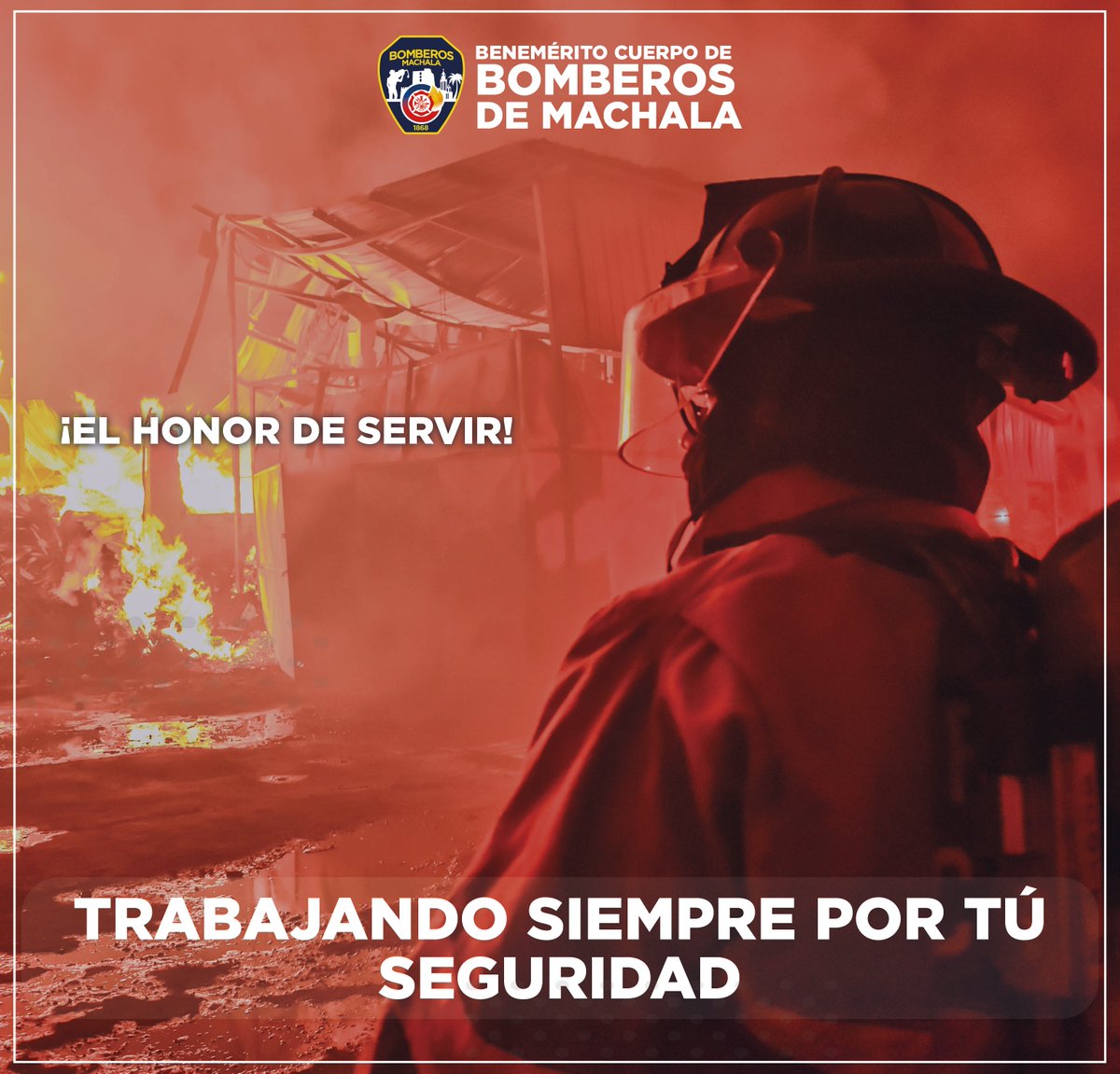 Bomberos Machala trabaja con vocación, valentía y compromiso por la seguridad de nuestra gente. Somos hombres y mujeres que respondemos al llamado en emergencias, incendios, rescates y atención prehospitalaria, poniendo la vida al servicio de la comunidad. 
#BomberosMachala