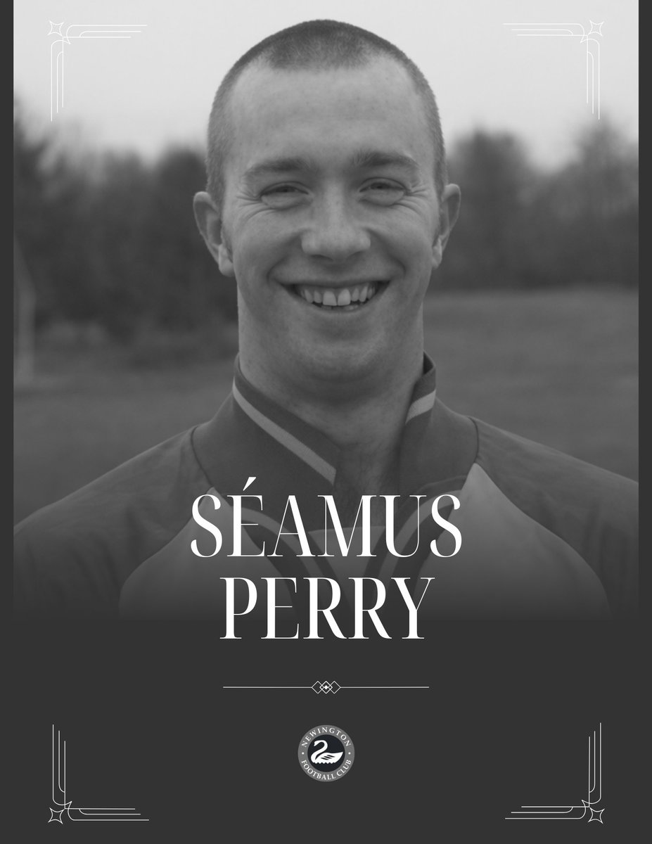 NewingtonFC's tweet photo. “Everyone at Newington Football Club is greatly saddened to learn of the sudden passing of our friend and former player, Séamus Perry … As comfortable gliding past opponents as he was standing his ground, he combined flair with fight in equal measure … RIP Séamus.” 💚🖤 https://t.co/AN9CKXHKw6