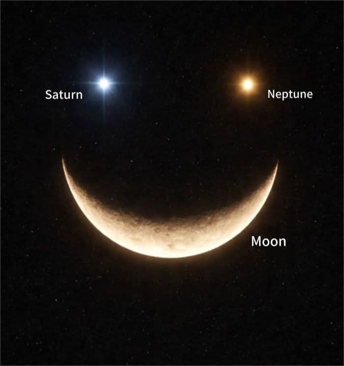 myfriendblondie's tweet image. 1/23 
1 2 3
A rare triple conjunction on January 23, 2026 ─ the Moon, Saturn and Neptune will align to create a magical 'Celestial Smiley Face' in the night sky. 😀