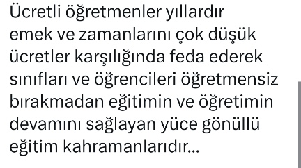 #EkDersliyeGüvenceliGelecek
#ÜcretliÖgretmenYalnizDeğil
<a href="/tcmeb/">Millî Eğitim Bakanlığı</a>