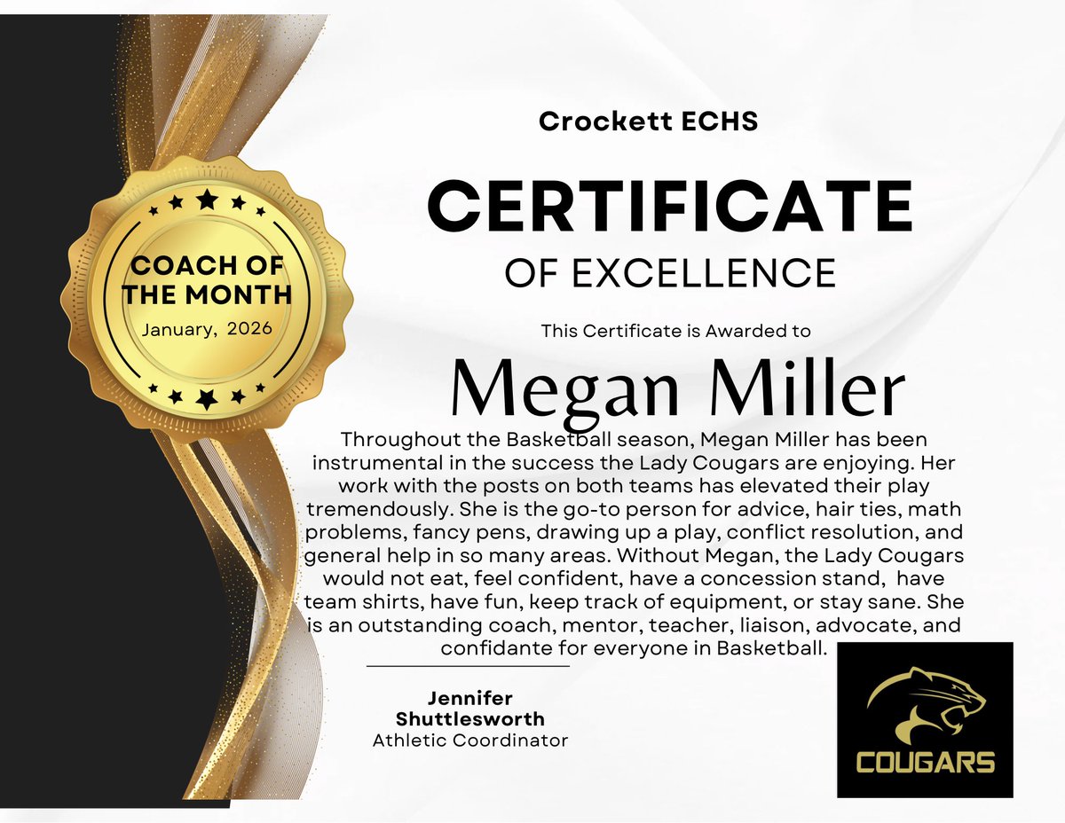 Crockett_Sports's tweet image. Coach of the Month - Megan Miller - she is the absolute best…not a lot more explanation is needed!! @AISDAthletics