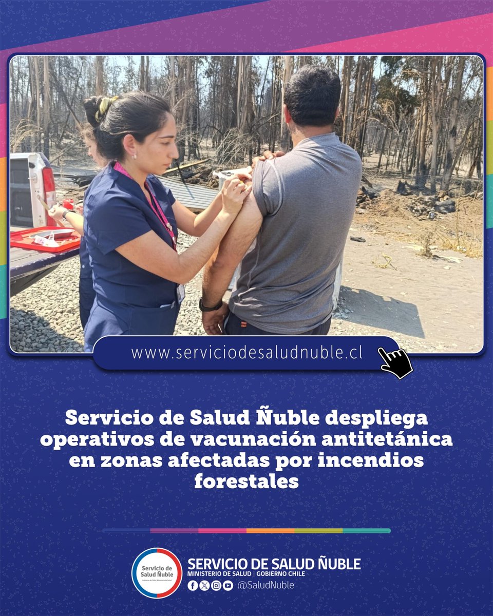 🔵La estrategia busca proteger a bomberos, brigadistas, voluntarios y personas que participan en labores de remoción de escombros, reluciendo los riesgos sanitarios asociados a lesiones en contextos de emergencia.

📲Encuentra la nota completa en serviciodesaludnuble.cl