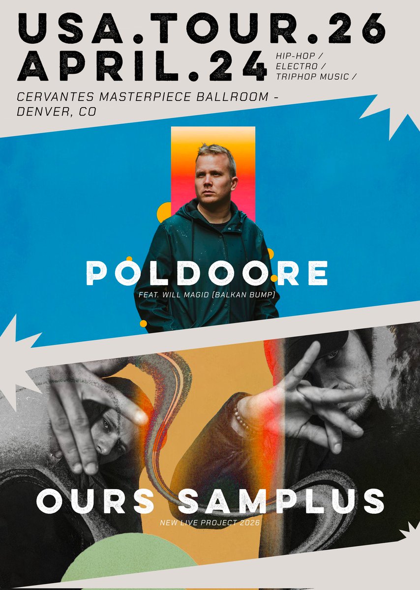 Poldoore's tweet photo. Denver, let's go! @OursSamplus and myself are coming down on April 24th for a special night at @CervantesDenver - early bird tickets now live. https://t.co/jVMPtc6pNH