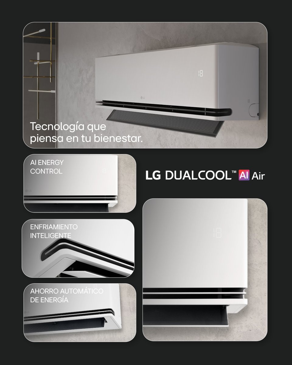 El nuevo LG DUALCOOL AI Air es la revolución en climatización, que no solo enfría, sino que te entiende.  
Con sensor de presencia, el equipo detecta tu ubicación y ajusta el flujo de aire para que siempre estés en tu zona de máximo confort.  

#LGElectronics #LG #LG #DualCoolAI