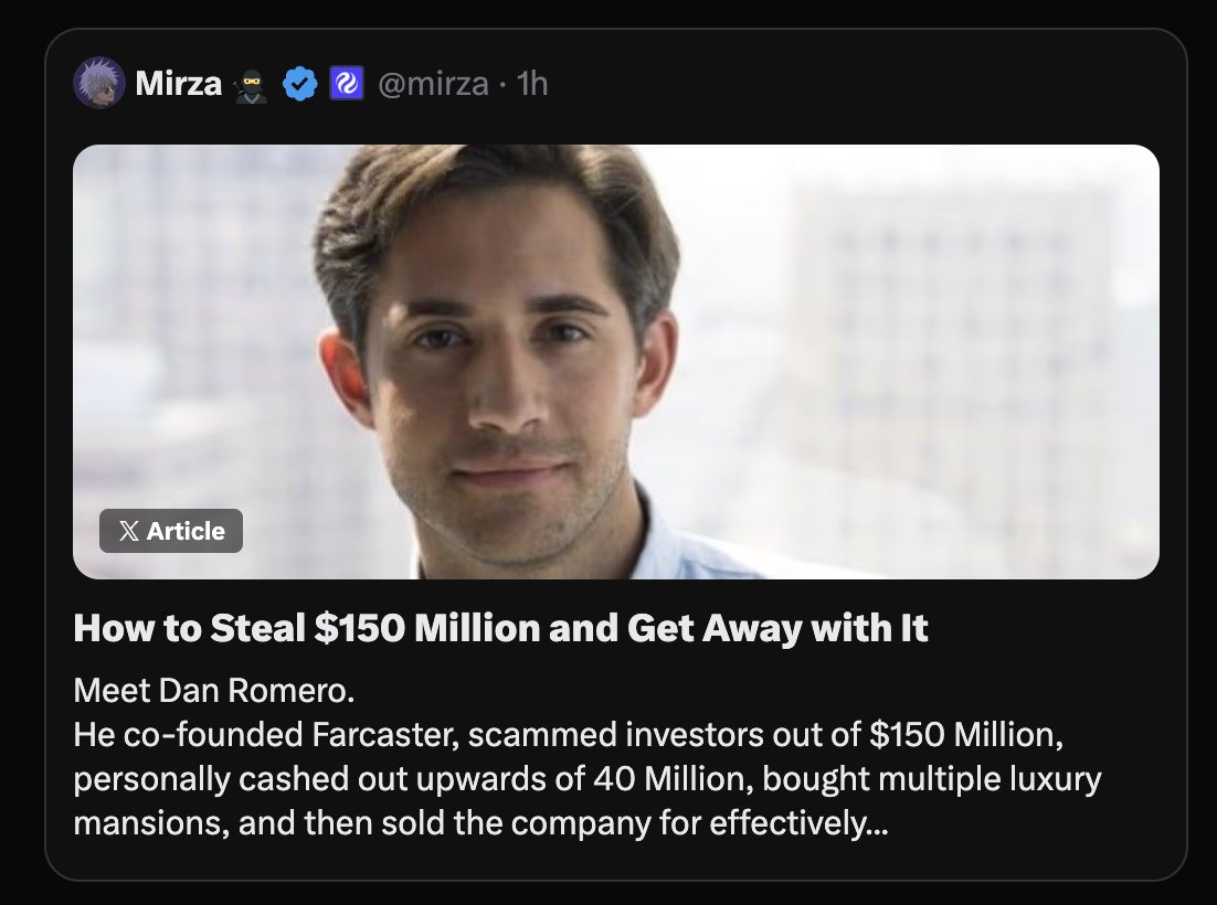 Farcaster isnt a scam b/c it didnt become Facebook, most startups fail. Ive  used it daily for 3yrs, Dan built in public & worked his ass off. We need  more Dans Crypto