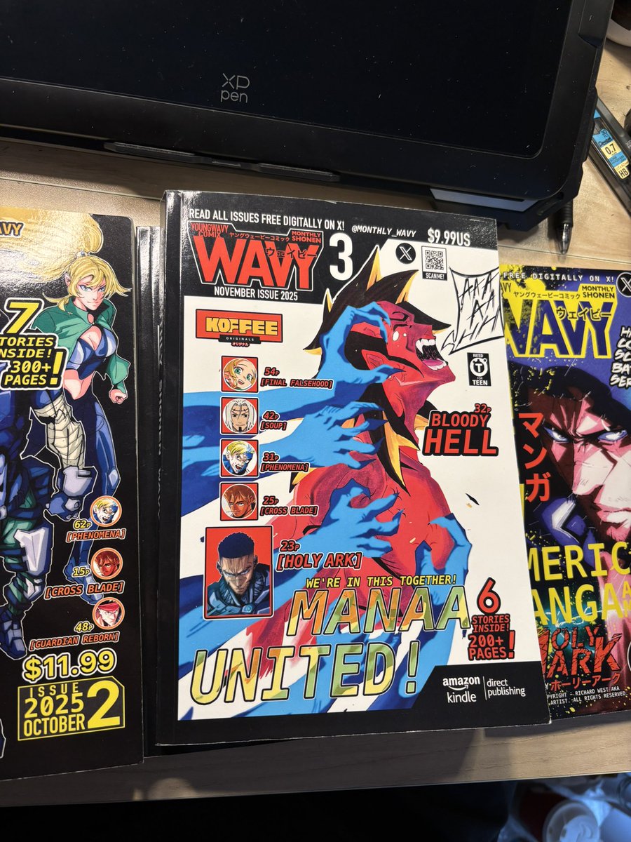🚨[MONTHLY SHONEN WAVY ISSUE 3 IS NOW IN PRINT AND AVAILABLE ON AMAZON! Link In Bio!

This is ManaA United! A united team of creators publishing together through the leading American Manga Magazine, MONTHLY SHONEN WAVY! Issue 4 will be releasing this week!