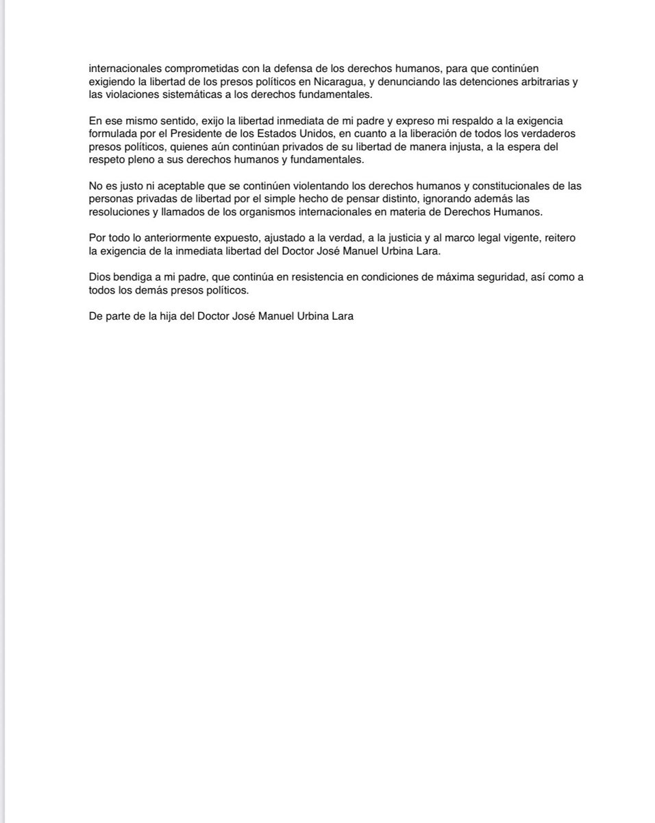 El Dr Manuel Urbina Lara ya debería estar libre. Esta es una carta de su hija detallando las violaciones al debido proceso. Libertad para Urbina Lara!