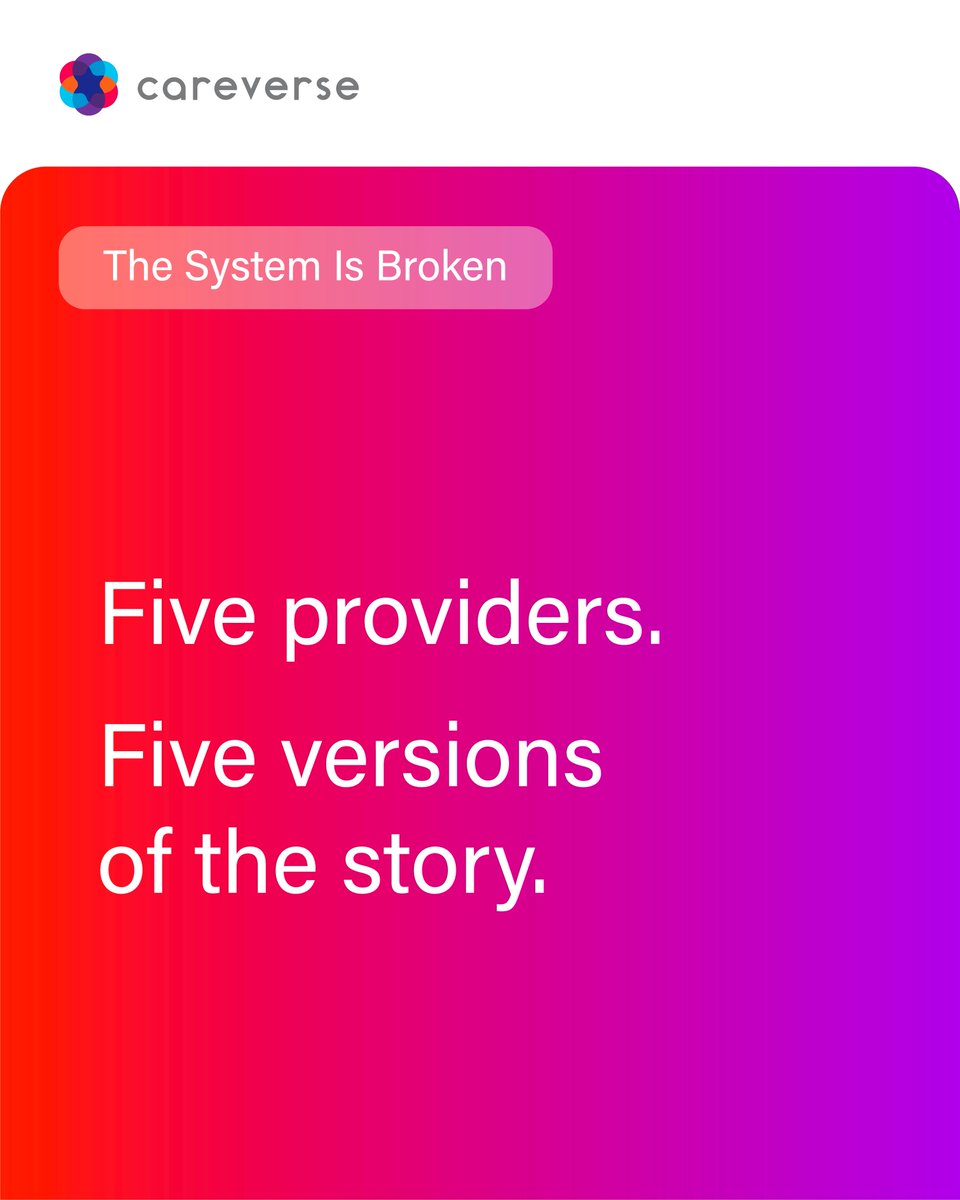 careverseai's tweet photo. Fragmented records create fragmented care. Patients become translators for their own history.
#Careverse #Healthcare #Wefunder https://t.co/dUCrR1kX0x