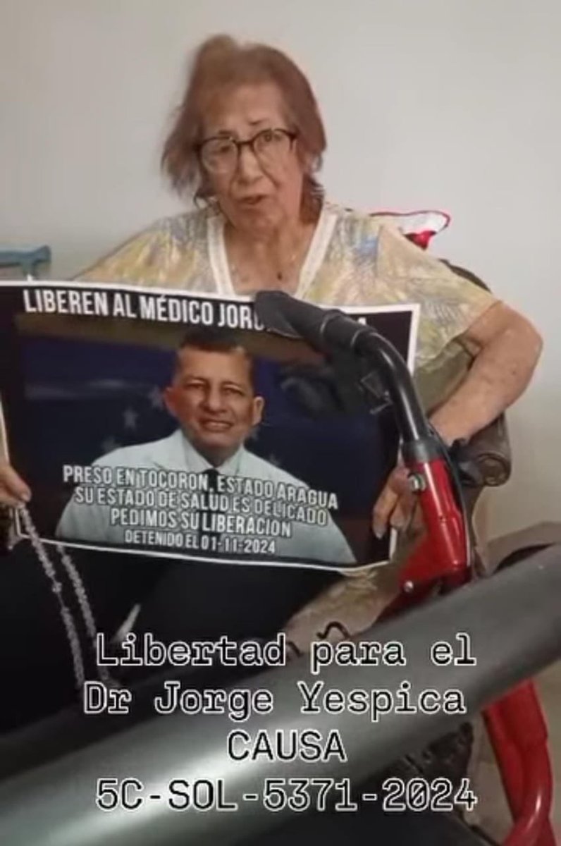 En el estado Aragua, tras la liberación de su hijo, falleció la madre del Dr. Jorge Yéspica Dávila.
Durante meses, ella luchó incansablemente por la libertad de su hijo. Ayer, finalmente, él fue liberado.

Lamentablemente, el Dr. Jorge no pudo hablar con su madre. Cuando llegó al